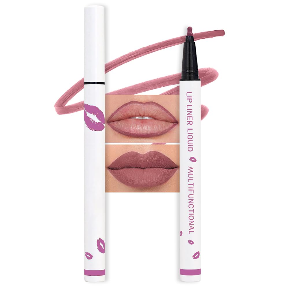 evpct Longwear Liquid Lip Liner Stain Marker Pen Long Lasting Waterproof, Mauve Purple Matte Semi Permanent 24 Hour Lip Liner and Lipstick Combo, Korean Color Stay Lipliner All Day Lips Stain peel off
