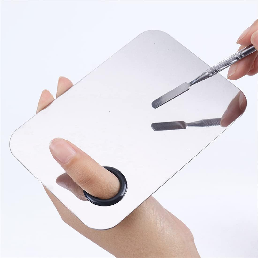 Makeup Mixing Palette,Stainless Steel Foundation Palette Cosmetic Mixing Makeup Palette Eye Shadow Eyelash Makeup Plate with Spatula Rod for Mixing Foundation Eye Shadow Eyelash Nail Art