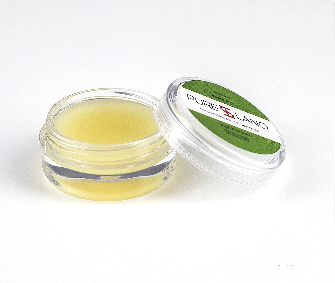 Strawberry Lip Balm – Moisturizing Lanolin Lip Care for Dry, Cracked Lips with Vitamin E & Jojoba Oil, 0.18 oz Pot