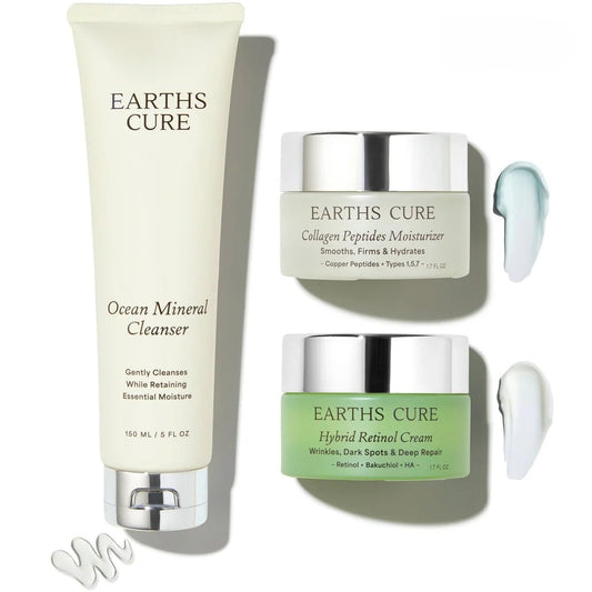 EarthsCure 3 Step Anti-Aging Routine - Simple Routine for Wrinkles, Dark Spots, and Smoother Skin. Contains Ocean Minerals, Nano Peptides & Vegan Retinol. Sensitive Skin Safe.