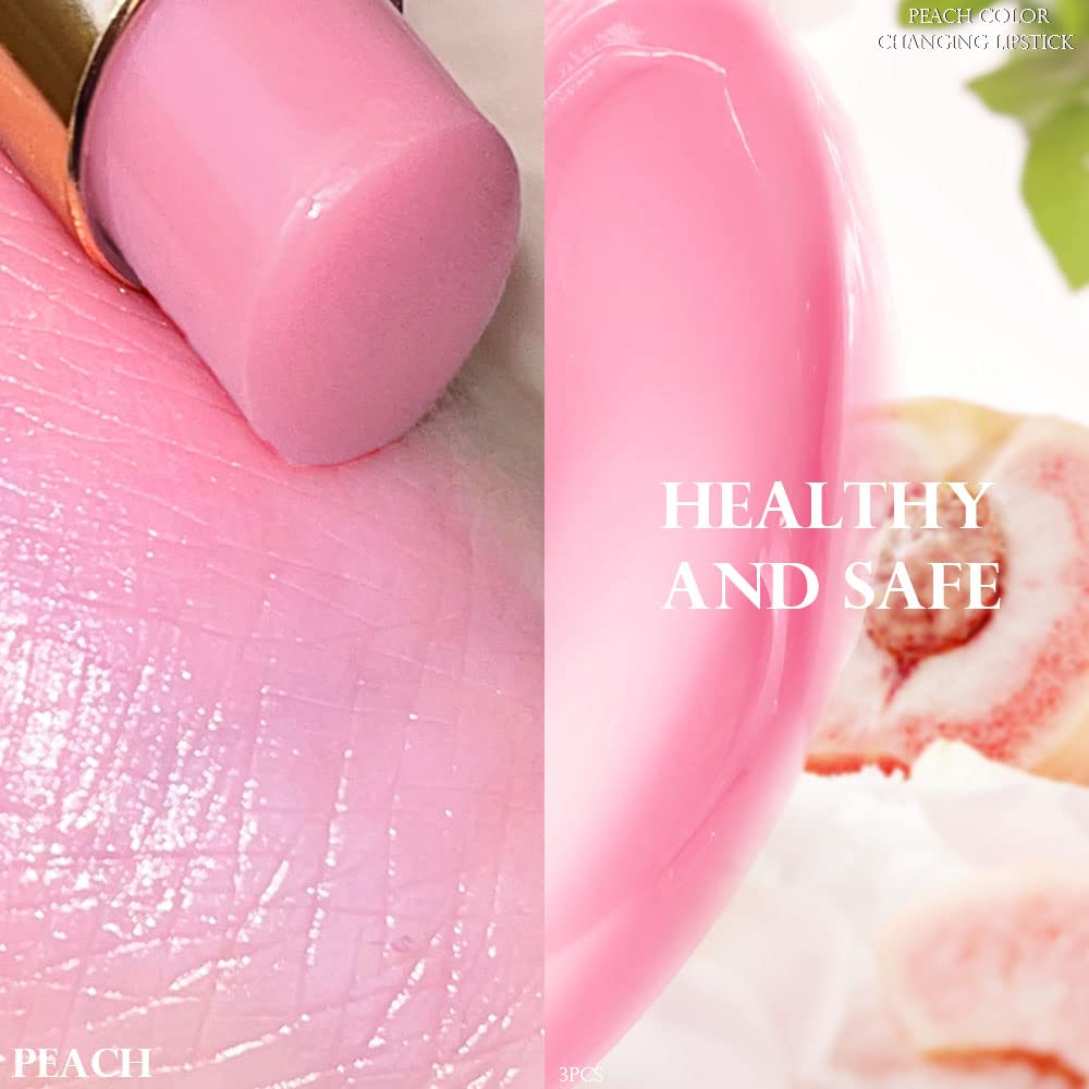 evpct 3Pcs Magic Color Changing Lipstick Long Lasting Waterproof 24 Hours Original for Women, Peach Strawberry Blueberry Pink PH Mood Permanent Color Changing Lipstick Lip Balm Gloss, labial magico