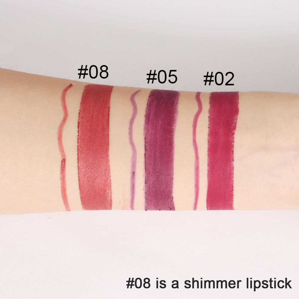 evpct 1Pcs Mauve Red Metallic Lip Liner and Lipstick Set Kit for Women Lips Kit with Lip Liner Lip Stains Long Lasting Waterproof 24 Hour Lipstick and Lip Liners Combo Lipliners Pencil Set 08#
