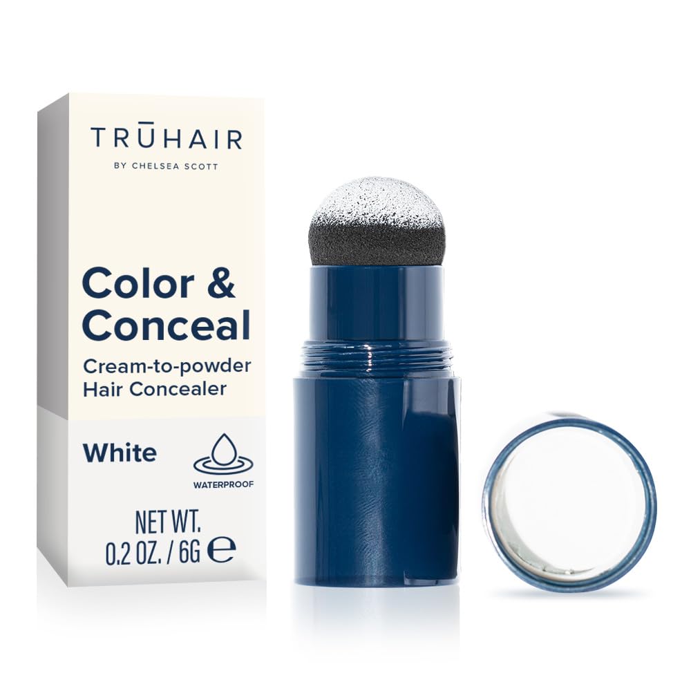 TRUHAIR Color & Conceal Waterproof Root Touch Up Hair Color Concealer - Hair Cover up for Gray Coverage and Hairline Filling - 11 Hair Colors Available (White)