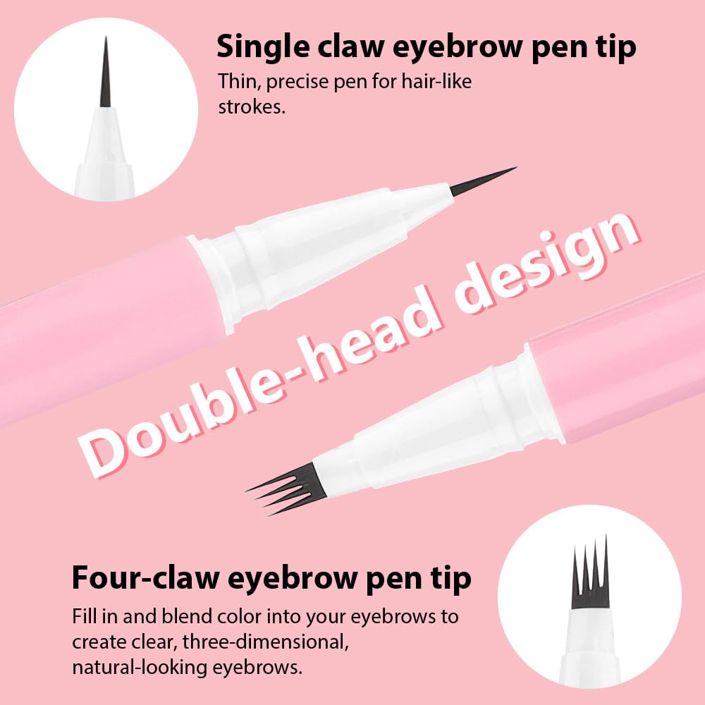 evpct 2Pcs Brown Magic Microblading Dual-Ended Eyebrow Contouring Pen Brow Pencil, with 4 Brush Micro-Fork-Tips Applicator and Precise Brush-Tip, Hair Like Strokes, with Dual-ended Eyebrow Brush