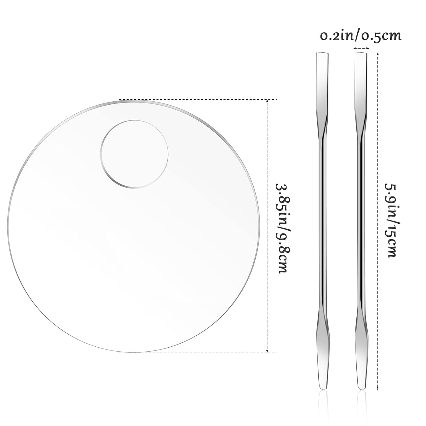 2PCS Acrylic Cosmetic Palette with 2PCS Spatula Tool,Makeup Palette Mixing Tray Apply for Foundation Eye Shadow Lipsticks Nail Art Professional Pigment Blending(Round)
