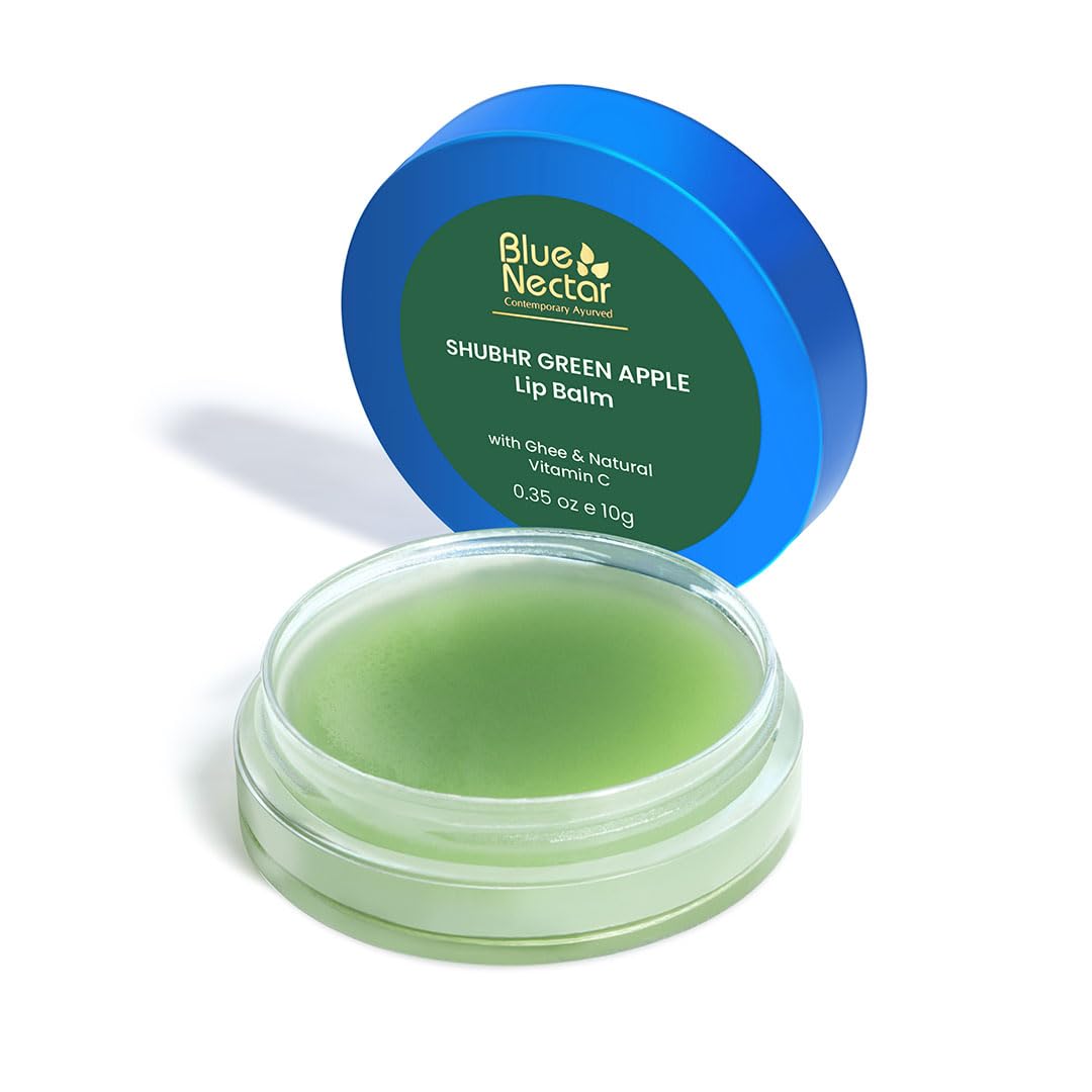 Blue Nectar Shubhr Green Apple Lip Balm & Gloss with Ghee & Natural Vitamin C for dry chapped lips with intense moisturization |100% Ayurvedic | Paraben & Sulphate Free| (0.5 oz,10 Herbs)