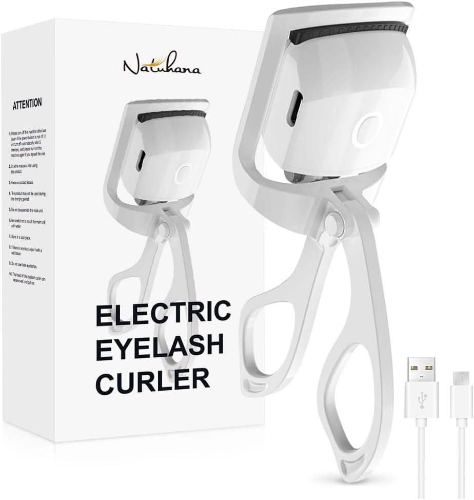 Heated Eyelash Curler with USB,Fast Heat up & 24H Long-Lasting,Rechargeable Electric Lash Curlers,Temperature Control,Safe Anti-Burn Quick Natural Curling Eye Lashes,White