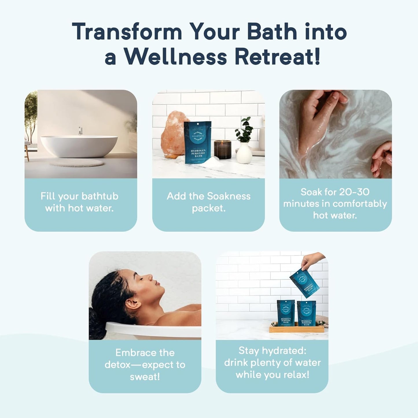 Hydrogen Peroxide Epsom Salt Bath Soak - USA-Made – Patented Bath Salts, Muscle Recovery, & Skin Detoxification – Magnesium Salts for Bathing - Doctor Formulated Pure Epsom Salt (6-Pack)