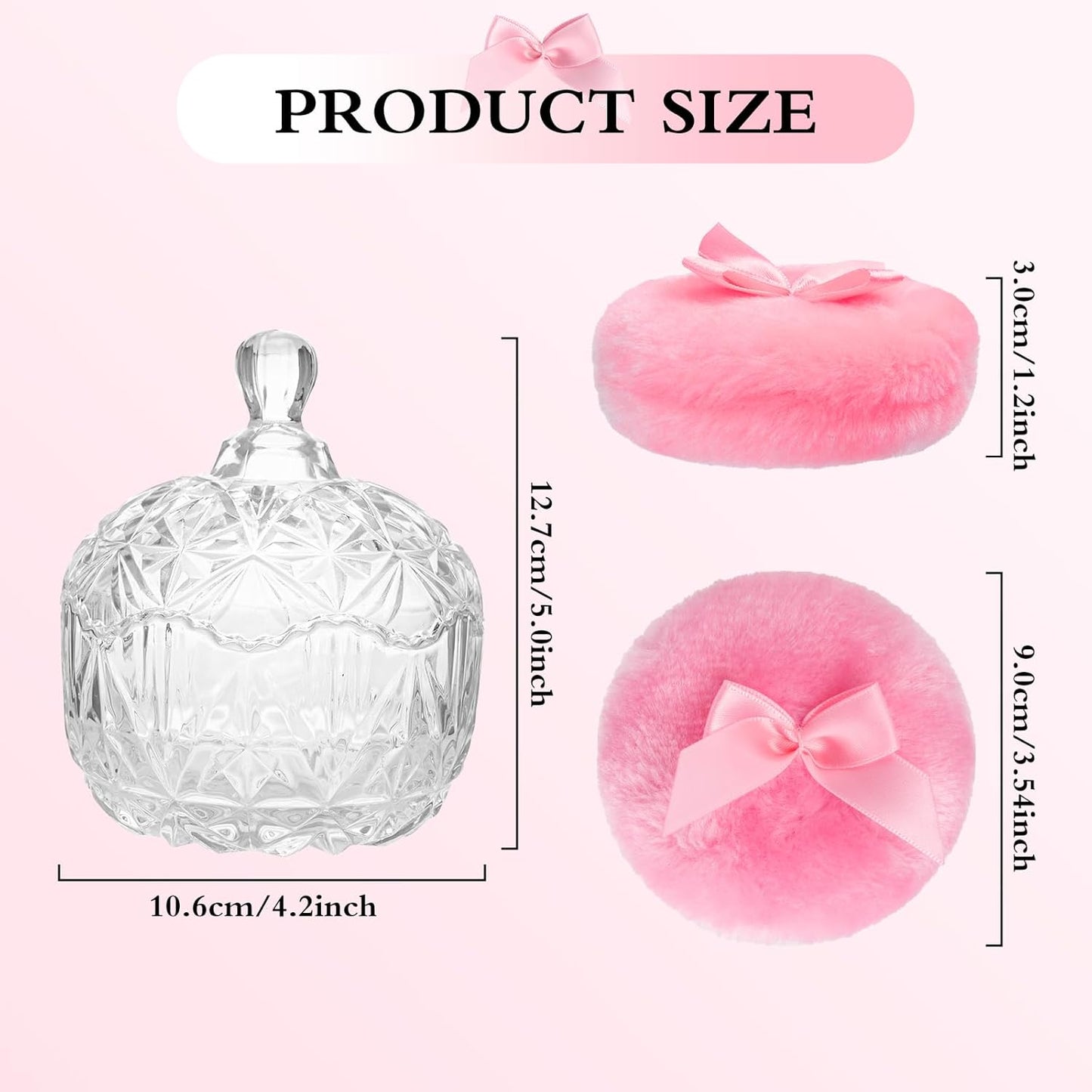 2 Pcs Large Body Powder Puff and Container, Dusting Powder Container with Puff, Crystal Case, Body Powder Puff for Women Soft Washable Reusable Velour Face Body Glitter Wet Dry Makeup(Diamond)