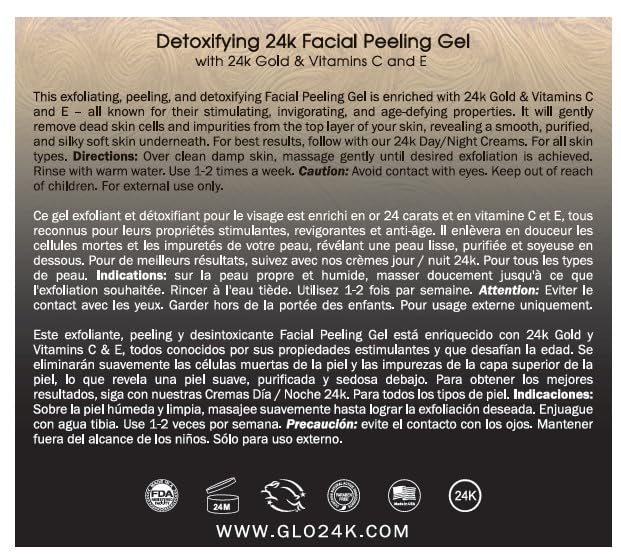 GLO24K Facial Peeling Gel with 24k Gold and Vitamins C,E. For optimal Exfoliation and Microdermabrasion. Restore and Revive your Skin.