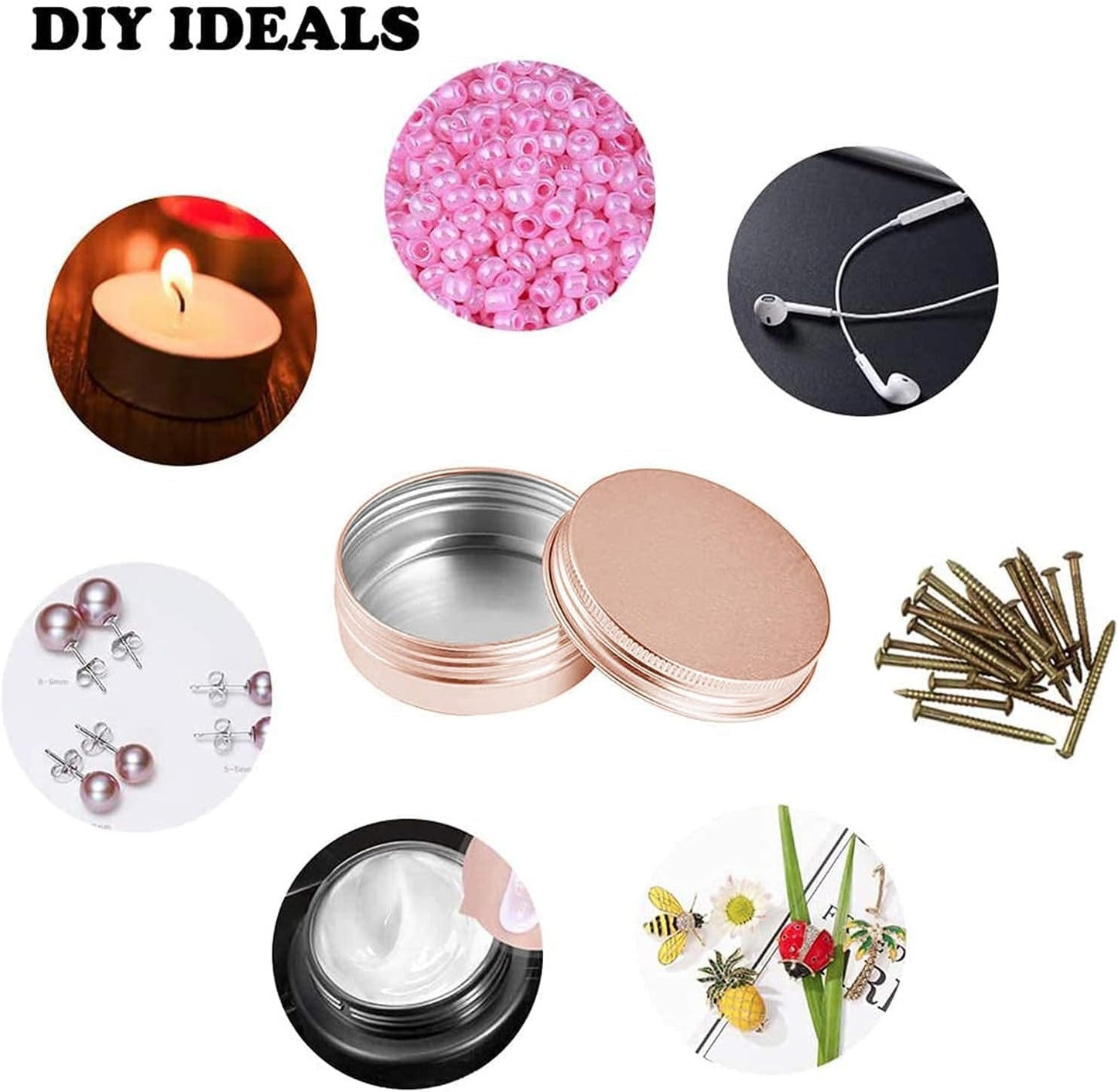 1 Ounce Aluminum Tin Jar with Screw Cap 30mL Tin Cans Refillable Containers for Cosmetic, Lip Balm, Cream, Lotion, Balms, Spices, Salve, Rose Gold 20 Pcs