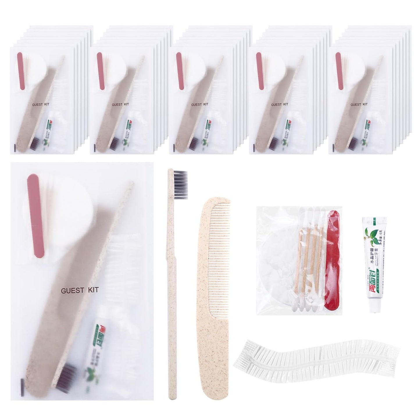 Hygiene Kit, Hygiene Kit Bulk, Travel Hygiene Kit With Toothbrush, Toothpaste, Care Package, Comb, Shower Cap, Individually Packed, Suitable For Hotel, Home, Camping, Travel (100-PACK)