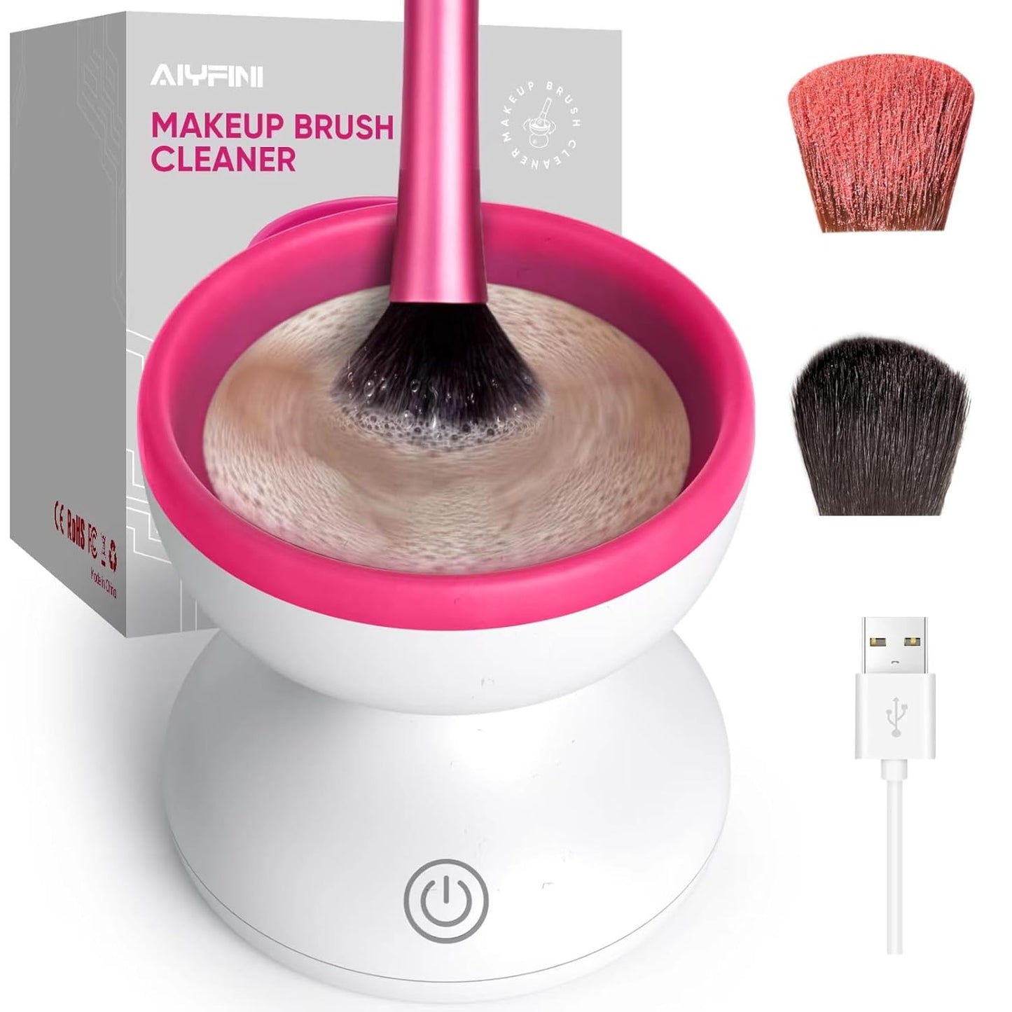 Alyfini Makeup Brush Cleaner Machine-Professional Electric Make up Brushes Cleaner Cleanser Solution for Kabuki Foundation Liquid Powder Face Makeup Self Tanner Brush,Gifts for Women Stocking Stuffers