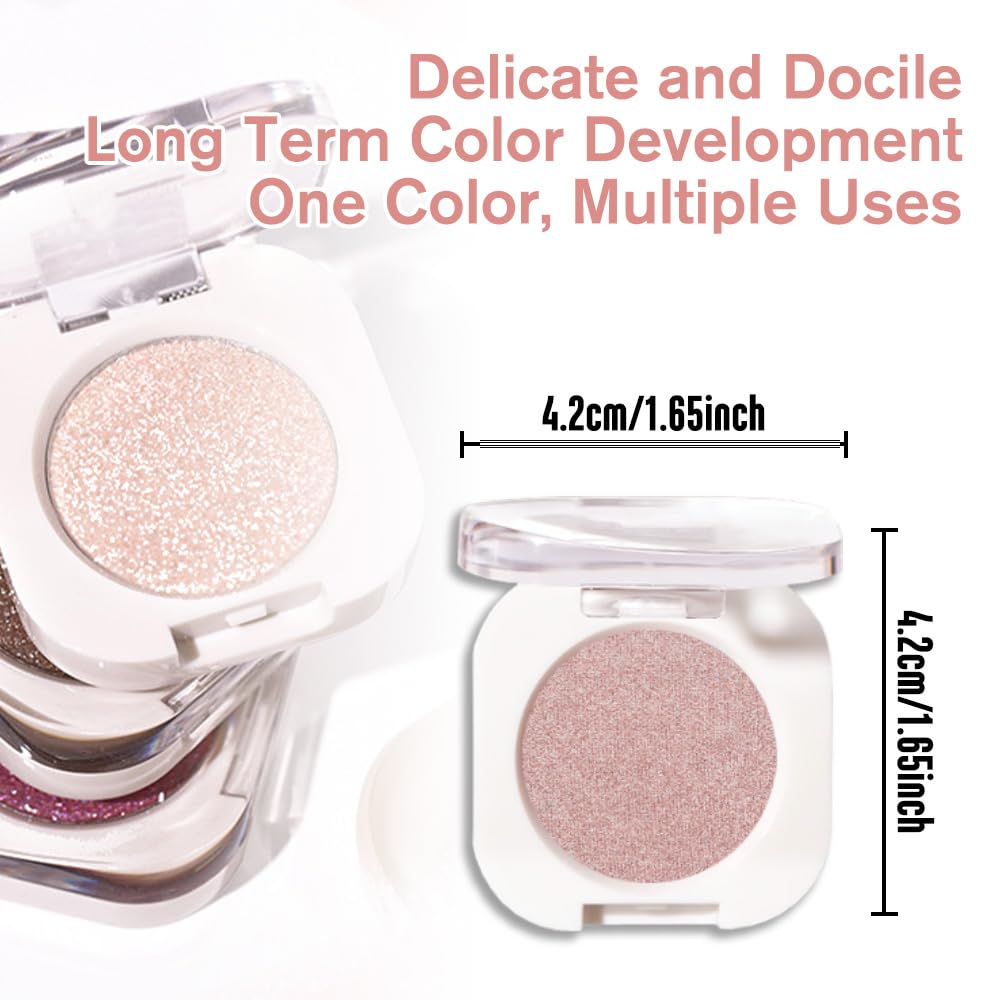 Champagne Shimmer Single Eyeshadow Makeup, Neutral Powde Eye Shadow for Women, Rose Gold Beige Glitter Singles Eyeshadow Palette Pigmented Waterproof, sombras para ojos,Girls Eyeshadows Gift