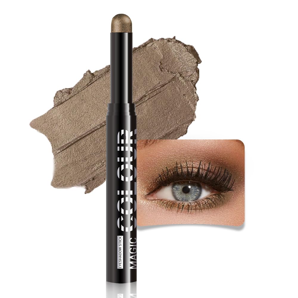 Dark Kakhi Green Shimmer Cream Eye Shadow Stick Makeup for Women, Dark Kakhi Green Shimmer Matte Eye Shadow Brightener Stick for Eyes, Waterproof Eyeshadow Pencil Applicator Blendable for Eye 09