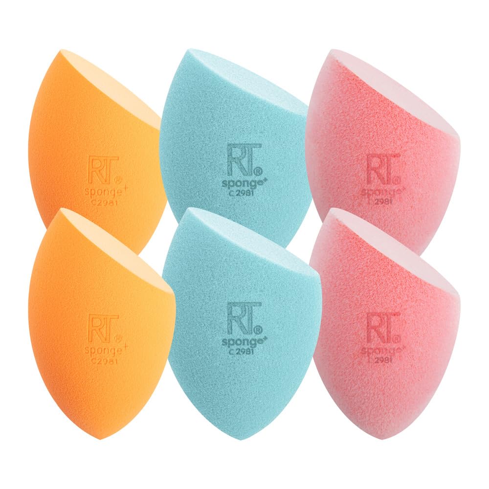 Real Techniques 6 Pack Assorted Makeup Blending Sponges, 3 Miracle Makeup Sponges, For Blending, Baking, And Setting, Use With Foundation & Powder, Dewy or Matte Finish, Cruelty-Free