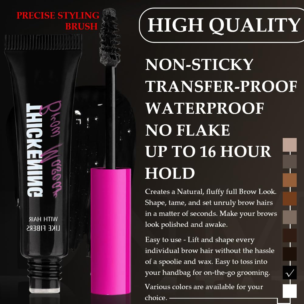 Tinted Thickening Brow Mascara,Brow Fast Sculpt,Waterproof, Transfer-proof, Brush to Fill in Eyebrows and Cover Gray Hairs - Cruelty Free - Light Medium Brown (1pc 08 Black)