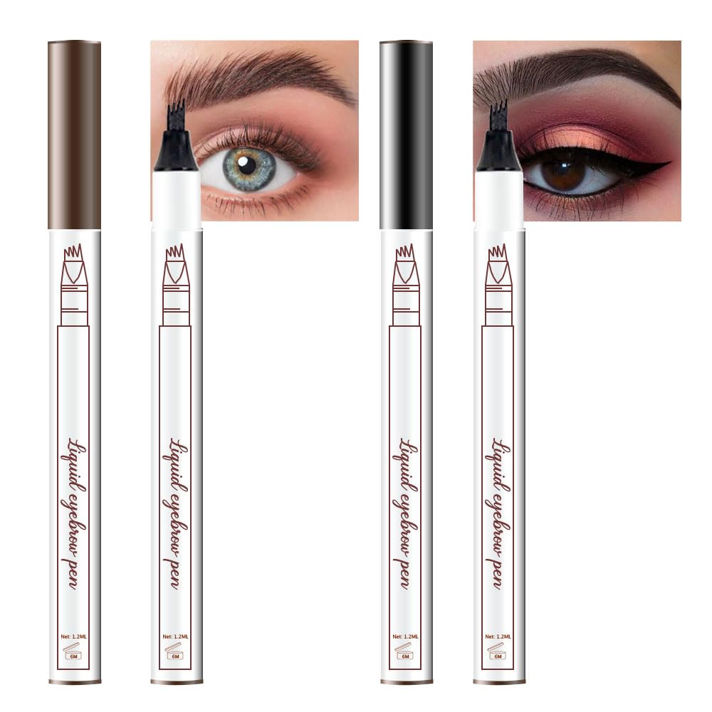 Eyebrow Ink Pencil by Brow Stylist -Micro 4 Point Brow Pen Lift & Snatch Eyebrow Pen Kits with 3 Eyebrow Stencil Long-Lasting Waterproof Natural Eyebrow Hair (2Pcs 01# chestnut&04# black)