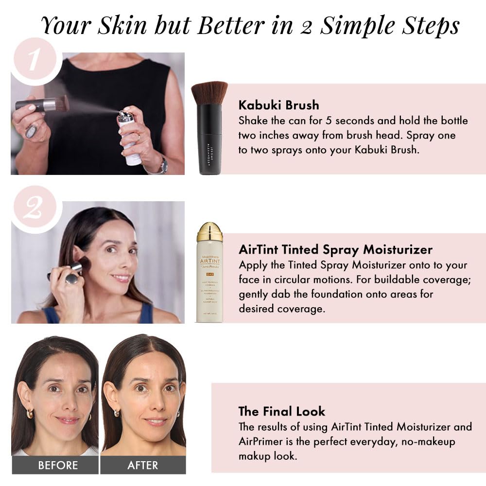 Jerome Alexander MagicMinerals AirTint Tinted Moisturizer AirBrush Spray Light | Tinted Moisturizer Spray with Anti-Aging Ingredients | Warm Medium |2PC