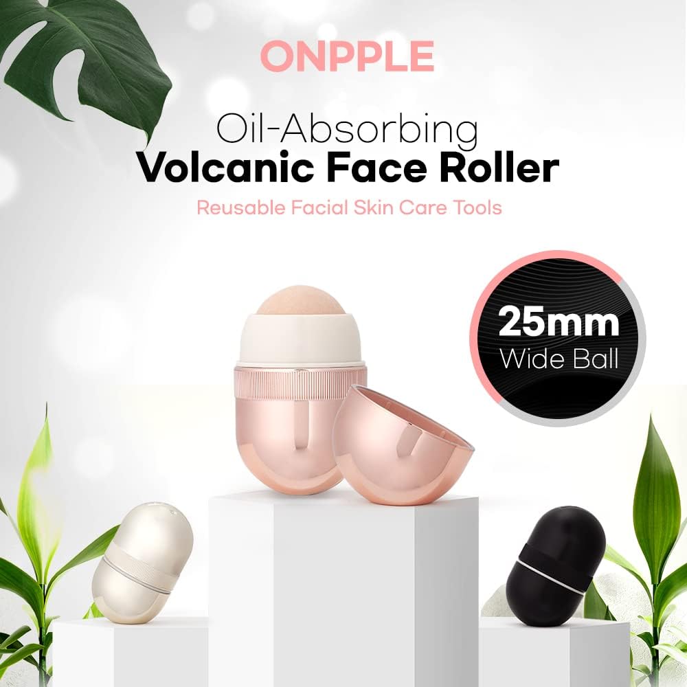 Korean Beauty Oil-Absorbing Volcanic Face Roller, Portable and Reusable Skincare Tool for Oily Skin, Shine Control, Oil Absorber tool for Face (Black)