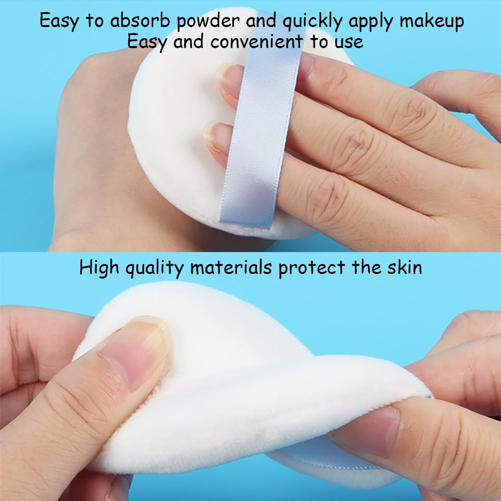 Ultra Soft Powder Puff and Container 3.3" High Density Velvet Dusting Washable Reusable Powder Puff,Bathroom Dressing Table Cotton Swab Storage Jar(Clear)