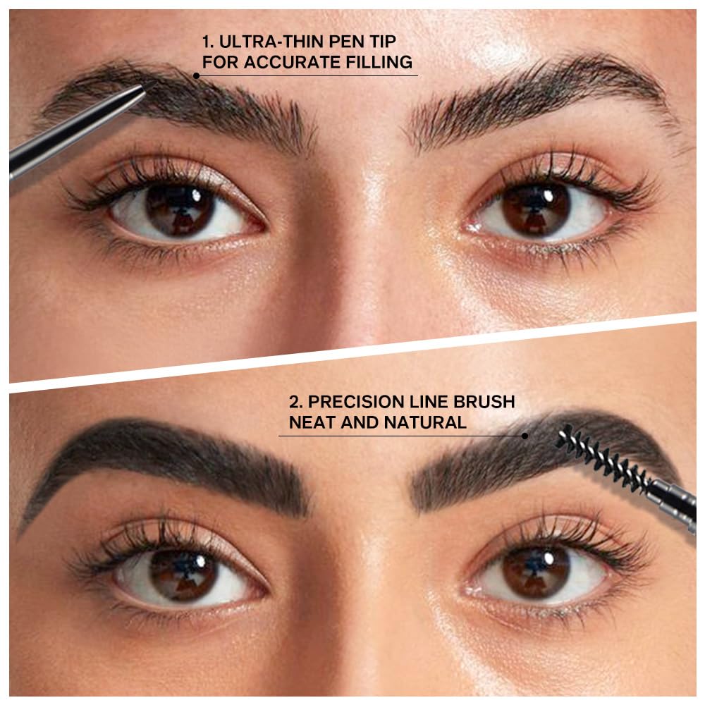 Black Ultra-Fine Tip Eyebrow Pencils Pack for Women, Mechanical Precise Brow Pencil,Draws Tiny Brow Hairs, Defines, Fills Brows, Shapes, Contours, Combs, Waterproof Dual-Sided