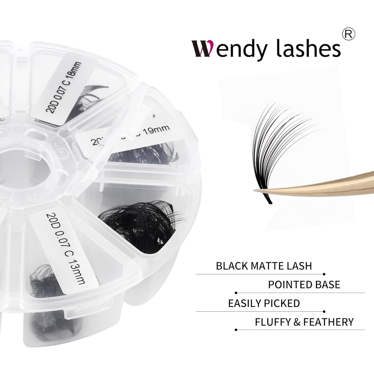 Premade Fans for Eyelash Extension: 20D, Wendy Lashes, Handmade Fans, Pre-made, For Lash-Artists, D, 9-16mm