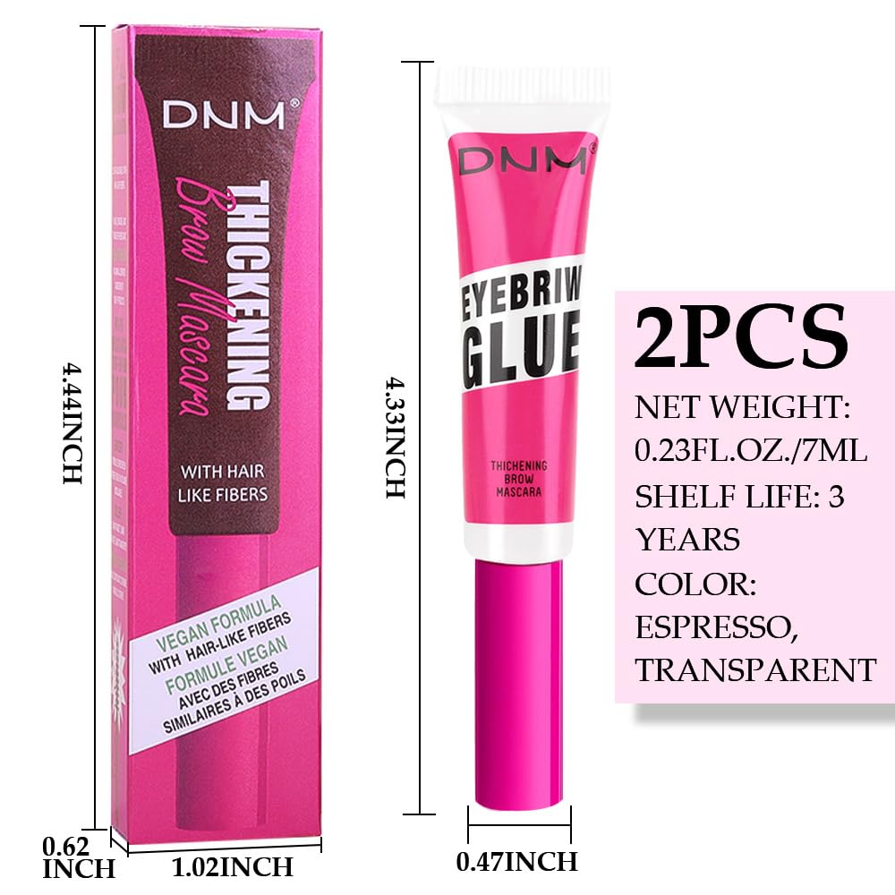 Tinted Thickening Brow Mascara,Brow Fast Sculpt,Waterproof, Transfer-proof, Brush to Fill in Eyebrows and Cover Gray Hairs - Cruelty Free (2pcs 07 Espresso &09 transparent)