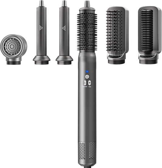 6 in 1 Air Styling & Drying System, Powerful High Speed Hair Dryer Brush & Multi-Styler with Auto Wrap Curlers,Hair Straightener Brush,Round Volumizing Brush,Soft Smoothing Brush