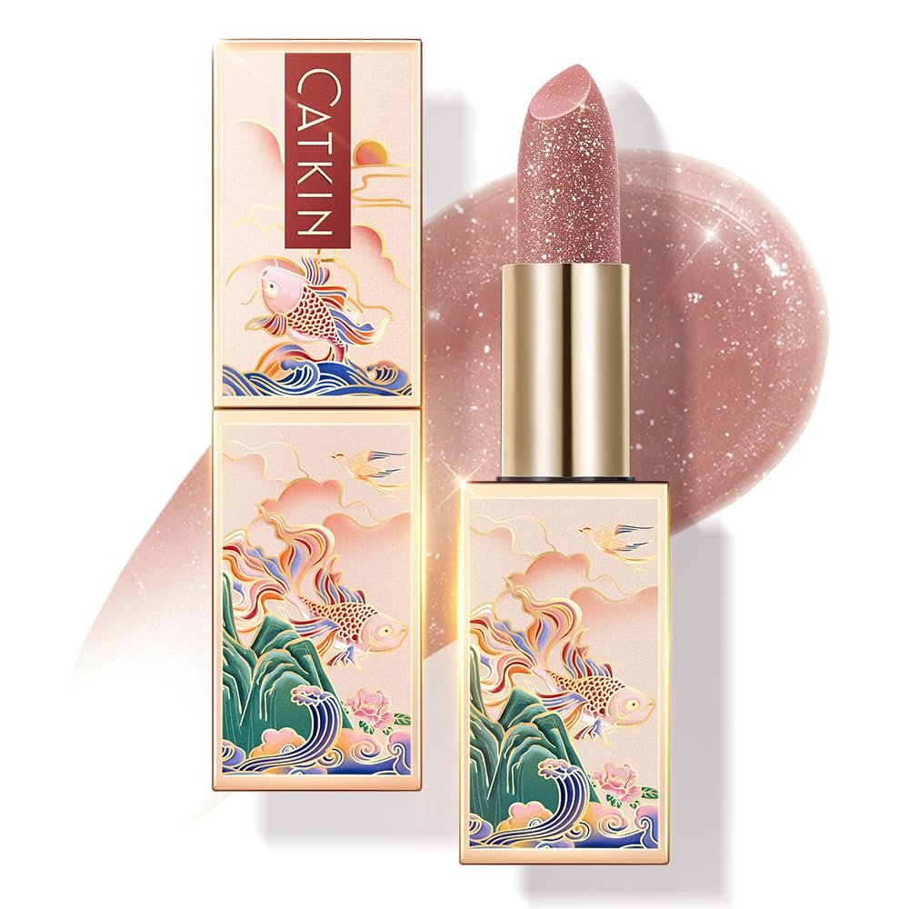 CATKIN Tinted Lip Balm Glitter Lip Stain Ultra Hydrating Lip Moistrurizer Lip Care with Vitamin E Nourishing For Cracked & Dry Lips 0.12 oz C13 Sea of stars - Champagne