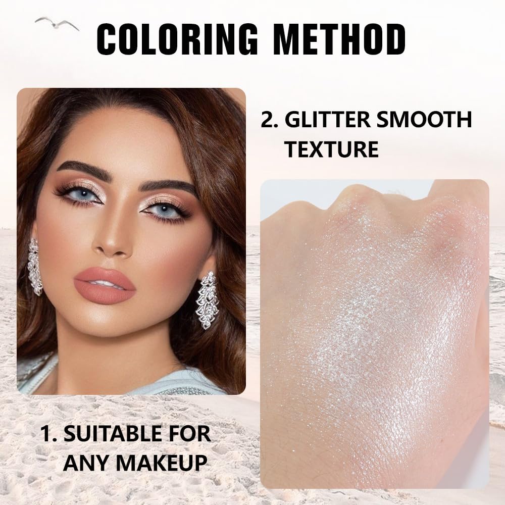 Kaely Pressed Single Eyeshadow Makeup, Sheer White Sparkle Highly Pigmented Monochrome Eye Shadow Palette, Waterproof Neutral Powder Mini Eyeshadow, sombras para ojos, Lightweight Blendable, 02