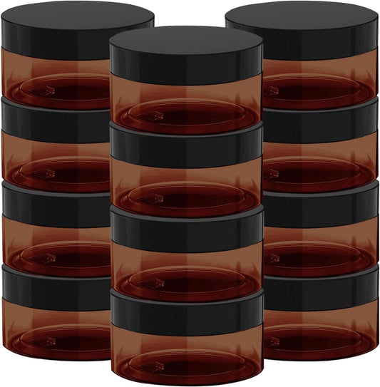 8 oz Amber Plastic Cosmetic Jars Leak Proof Container with Black Lid for Cream, Lotion, Powder, ointment, Beauty Products etc, 12 Pcs.