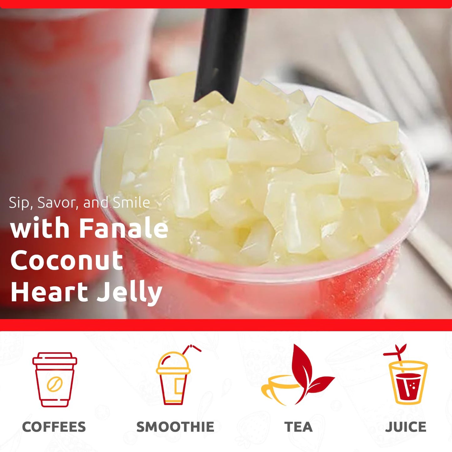 Fanale Coconut Jelly Topping nata de coco for Bubble Tea 400 g | Coconut Flavor Jelly | for Boba Tea, Smoothies, Slushes, Desserts 400g