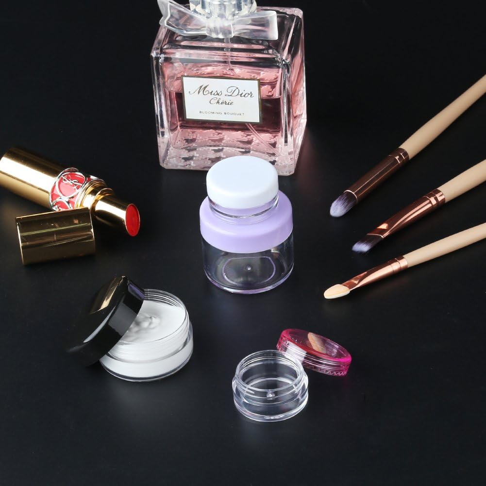 Accmor 20 Pieces Empty Clear Plastic Sample Containers with Lids 3/5/ 10/15/ 20 Gram Size Cosmetic Jars with 5 Pieces Mini Spatulas(random color)