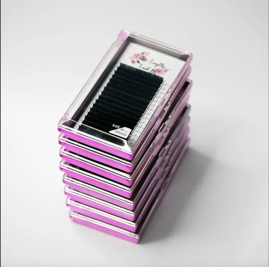 Single Lengths Tays - D Curl, Ultra Black, 16 Rows, Professional Use, Classic and Volume Eyelash Extensions (15mm / 0.03mm)