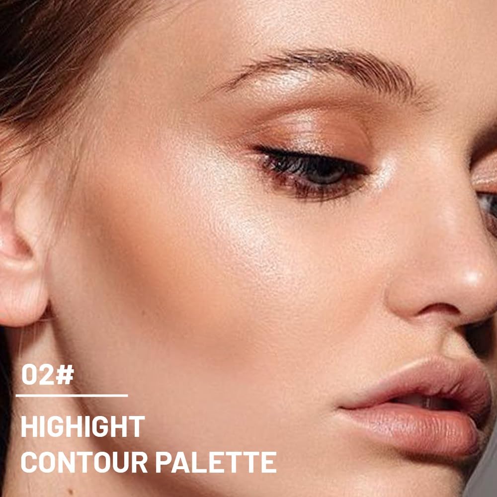 3 IN 1 Brown Nude Face Highlight Bronzer Powder Palette for Face Cheeks Contour Brightening, Buildable Matte Coverage Natural Makeup,Ultra Sculpt Nose Shadow Eyeshadow Primer 02#