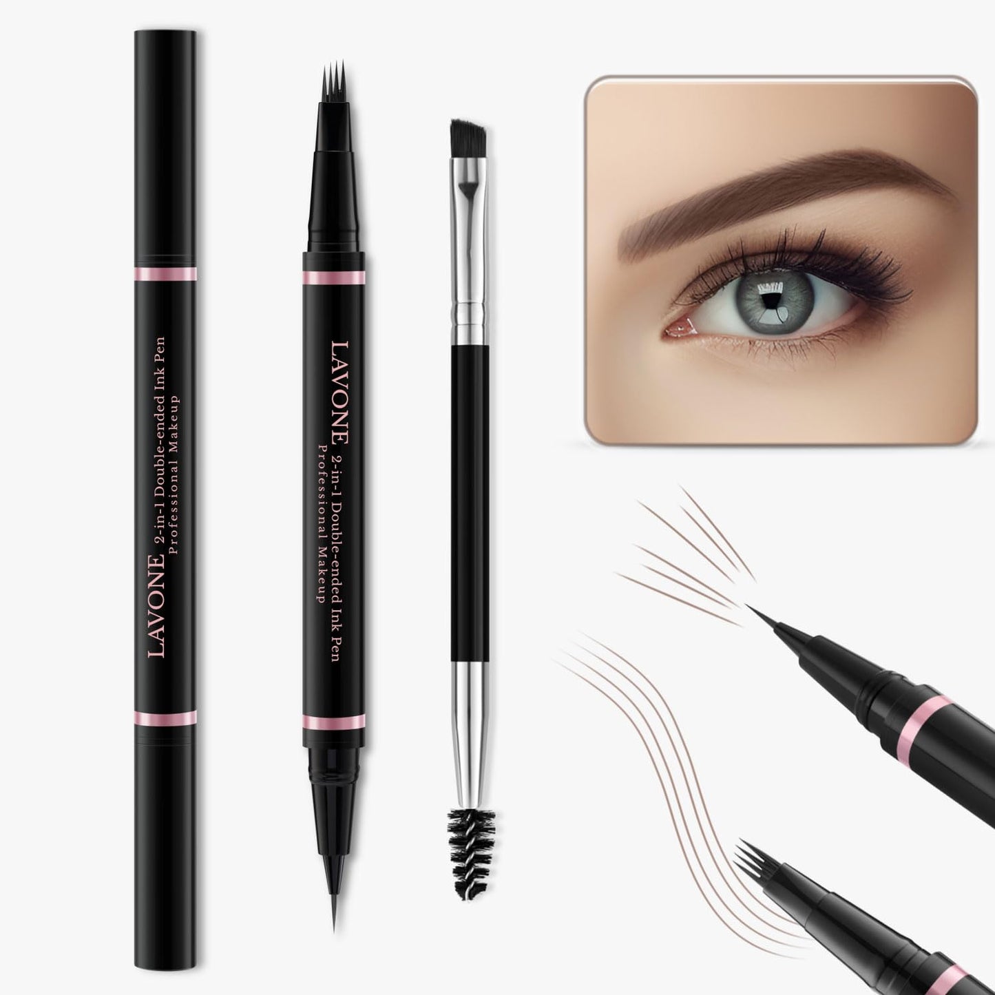 Eyebrow Pencil Makeup Kit, with Waterproof 2-IN-1 Microblading Eyebrow Pen, Eyebrow Pomade, Eyeliner and Dual-ended Eyebrow Brush, Brow Pencil Kit for Natural Eyebrows - Ash Blonde