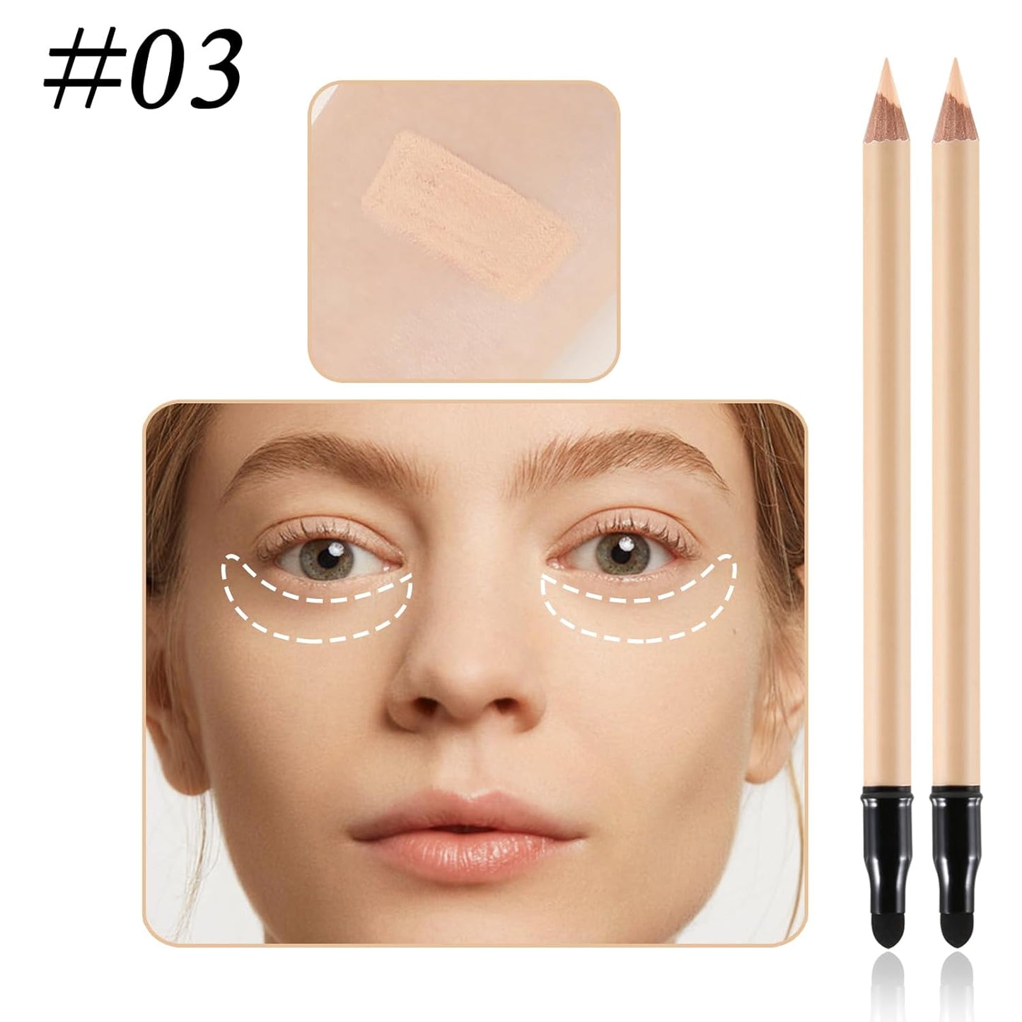 2pcs Concealer Pencil with Sponge,Full Coverage,Waterproof Under Eye Concealer Stick for Dark Circles,Blemishes,Aging Spots,Acne,Freckles