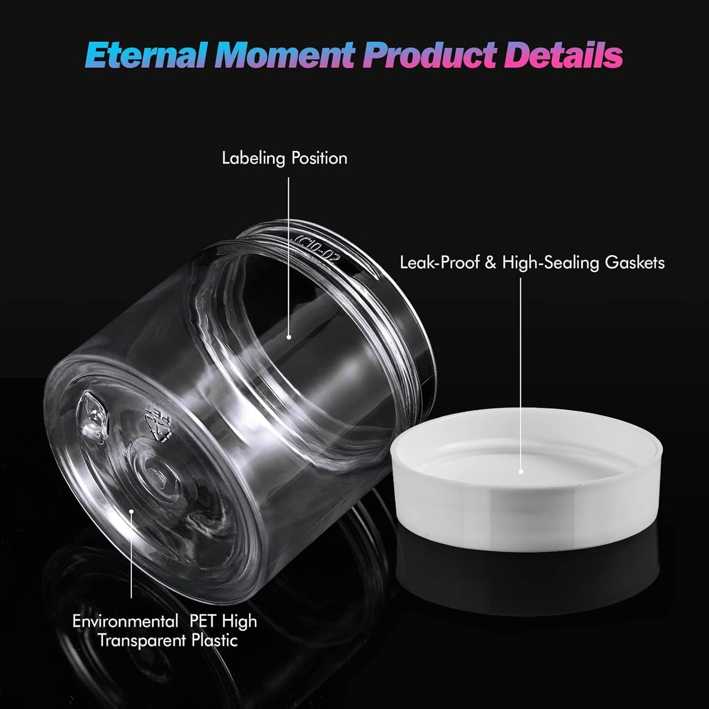 Eternal Moment 36 Pack 2 OZ Plastic Jars Round Clear Cosmetic Container Jars with White Lids, Perfect for Lotion, Slime，Cream, Ointments, Makeup, Eye Shadow, Samples, Pot, Travel Storage