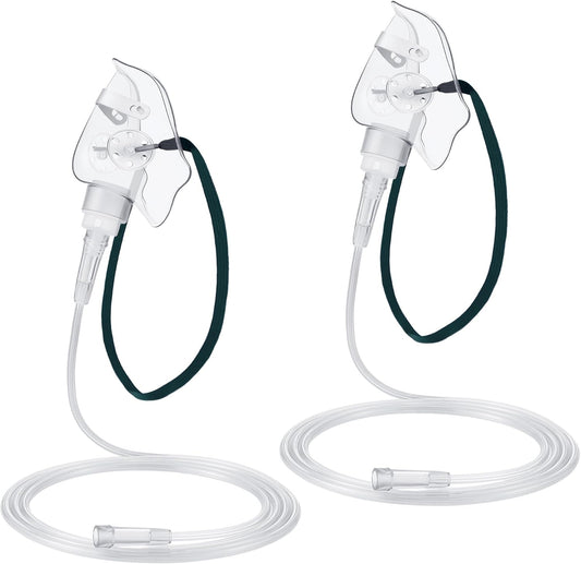Geiserailie 2 Pack M Size Oxygen Mask with 6.6 Ft Tubing and Adjustable Elastic Strap, Adult Oxygen Mask with Tubing, Transparent Masks for Face Adult