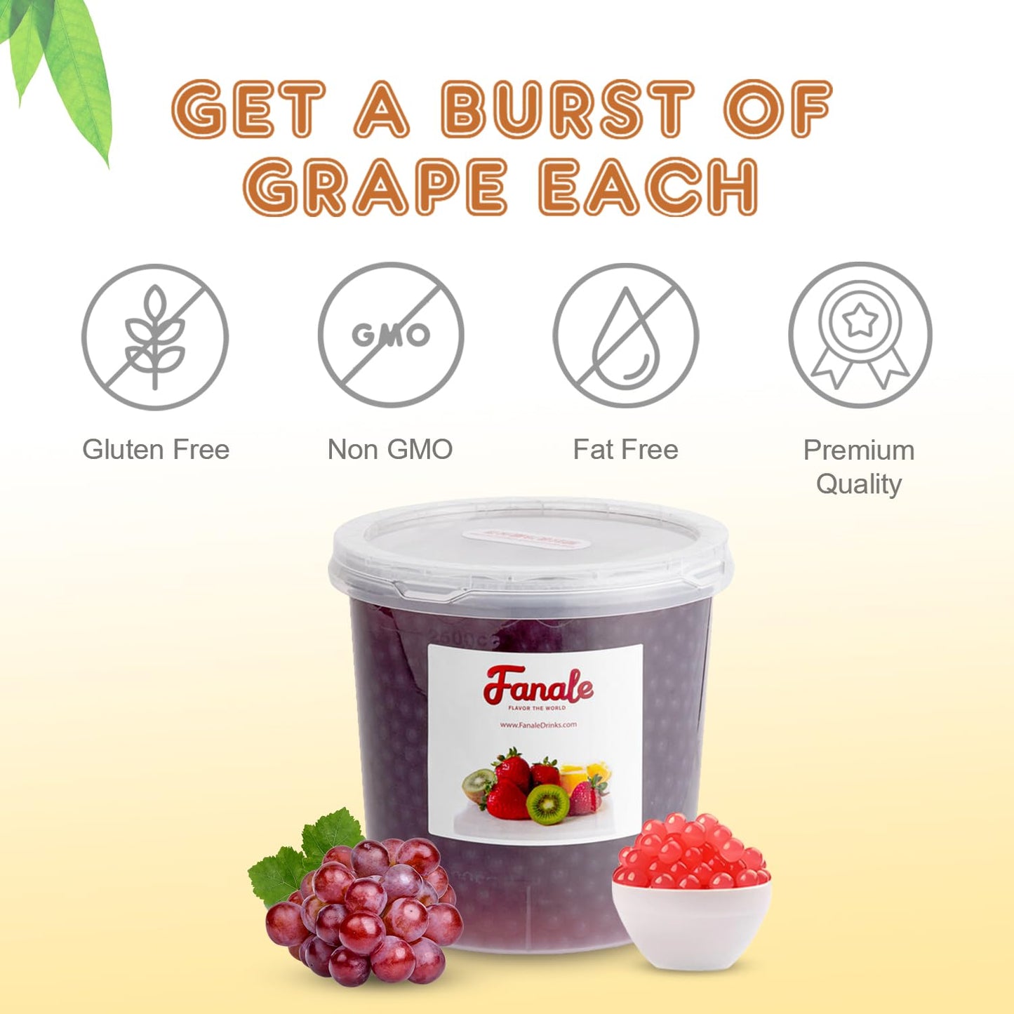 Fanale Grape Popping Boba Pearls, Vegan, Non GMO, Gluten Free, Fat Free, Perfect for Bubble Tea, Smoothies, Ice Cream, Desserts, and Beverages.