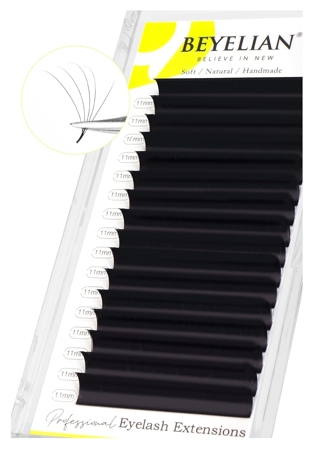 BEYELIAN Eyelash Extension Natural Matte Black 0.05 D Curl 11mm Tray Easy Fan Lash Extensions Volume Lashes 100°/212°F High Temperature Resistant Classic Professional Use(0.05 D 11mm)
