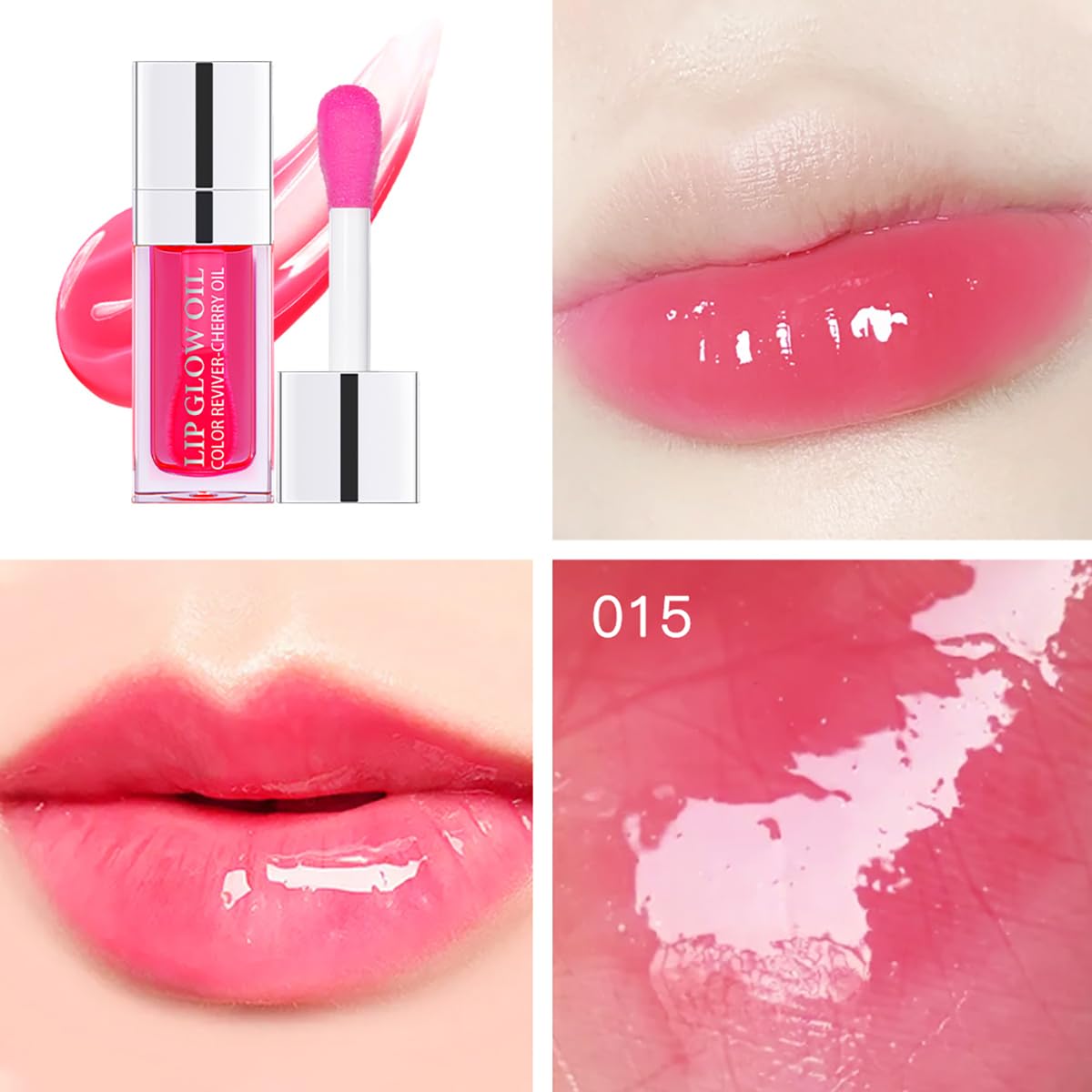 Hydrating Lip Glow Oil Moisturizing Plumping Lip Tint Lip Gloss Transparent Lip Balm Long Lasting Nourishing Repairing Lightening Lip Lines (015# CHERRY)