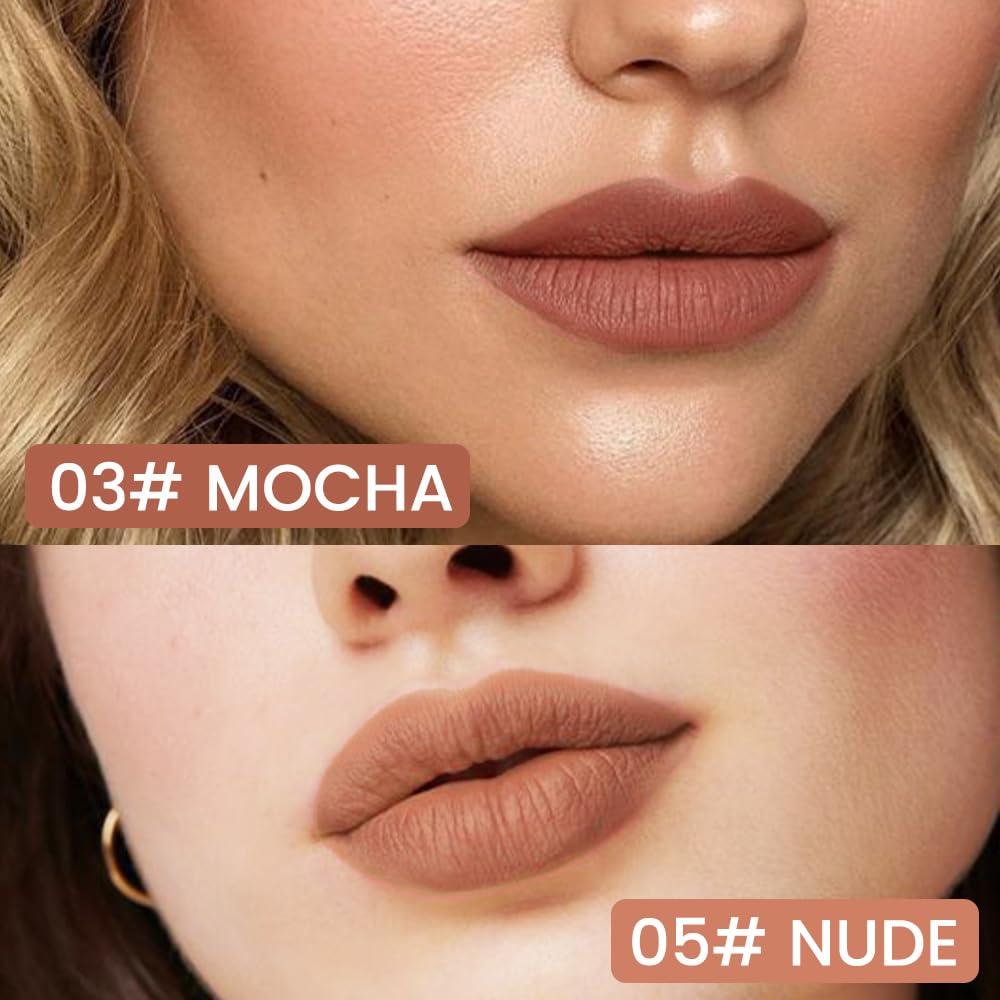 2Pcs Longwear Liquid Lip Liner Stain Marker Pen Set Long Lasting Waterproof, Mocha Nude Brown Matte Semi Permanent 24 Hour Lip Liner and Lipstick Combo, Color Stay Lipliner All Day Lips Stain peel off