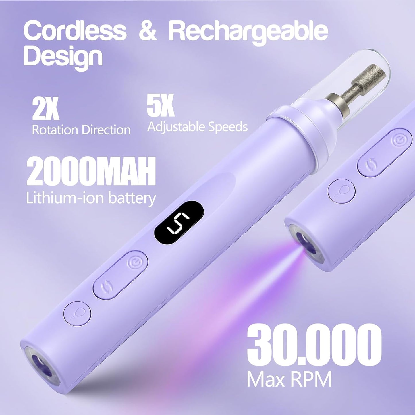 Electric Nail Drill Machine Handheld Flat Light 2-in-1 for Beginners Acrylic Gel Nails Manicure Pedicure Polishing Shape Tool with 8 Bits Gel Nails and Home Salon Use