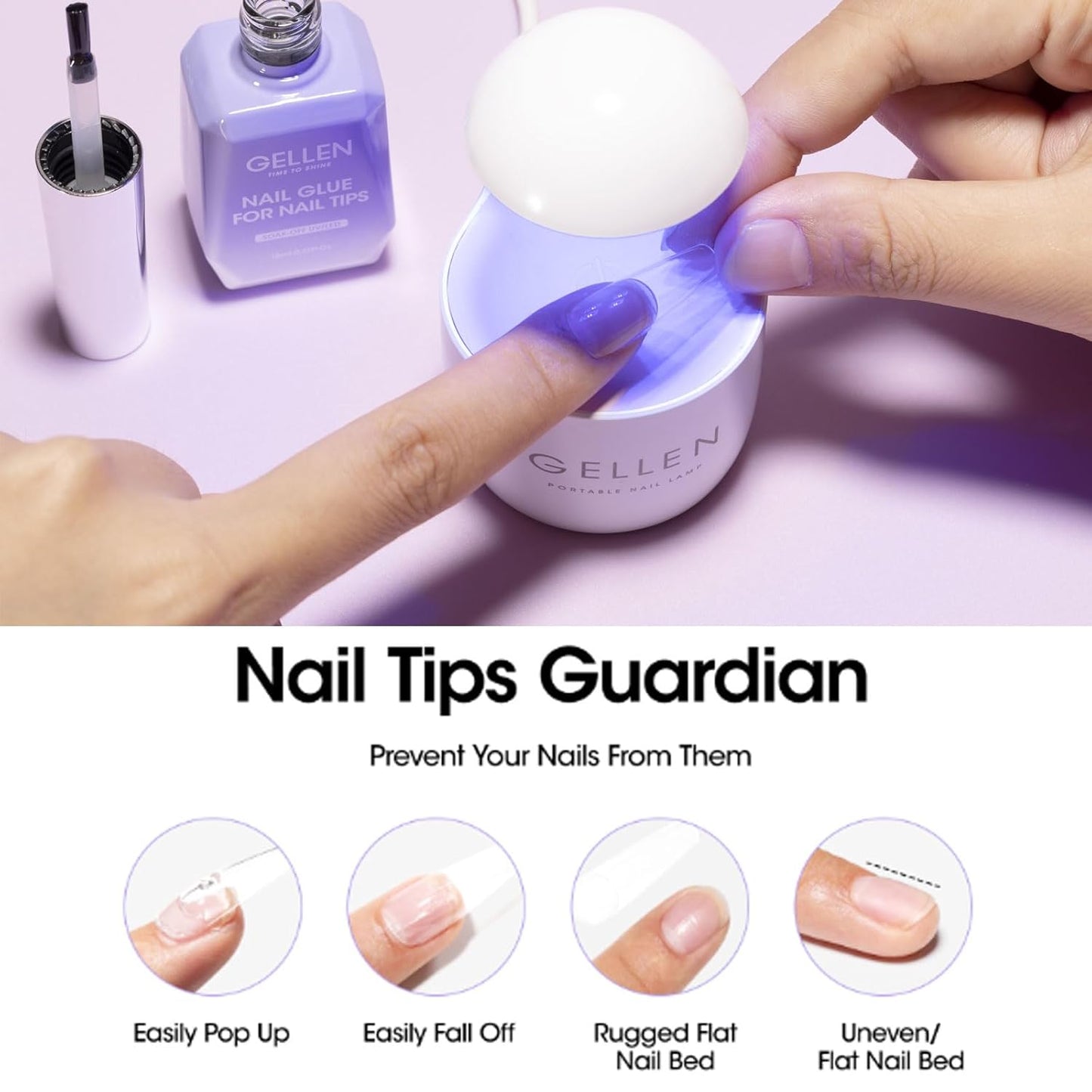 Gellen 18ML Nail Glue Gel and Nail Prep Dehydrator, 4 in 1 Soak Off LED UV Glue for False & Acrylic & Clear Press on Nails, Long Lasting for 28+ Days
