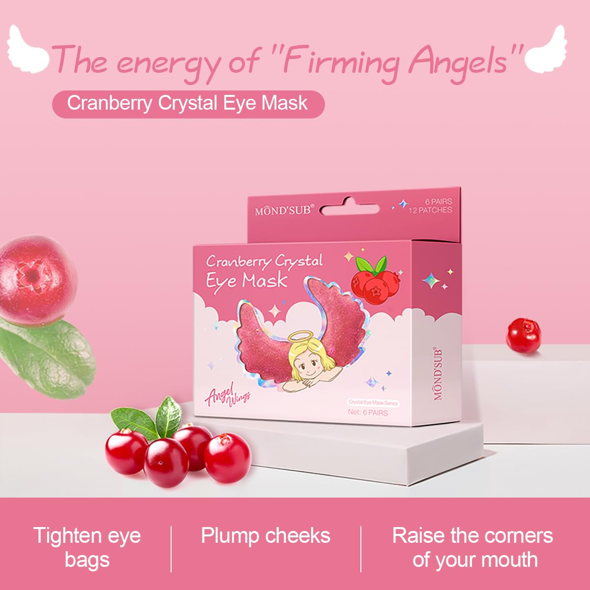 12 Pcs Under Eye Patches for Puffy Eyes, Cranberry Cristal Eye Mask, Hydrate Moisturize Around Eye Skin Cooling Mask, Reduce Crow's Feet, Fines & Wrinkles, Sooth & Firming Skin (Cranberry)