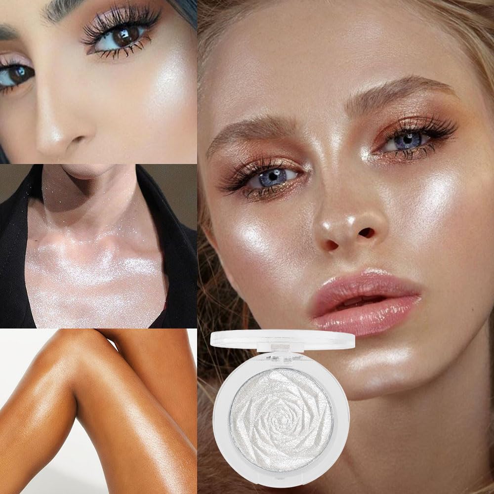 evpct Pearl White Silver Face Highlighter Makeup Shimmer Glitter Diamond Sparkly Highlighters Makeup Palette Powder for Face Body Cheek Skin iluminadores iluminador de jos maquillaje luminizers 01