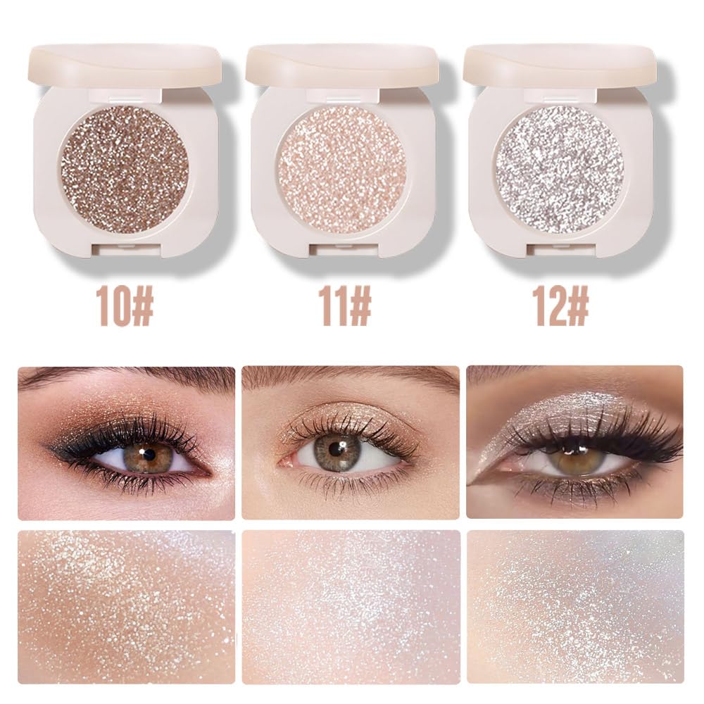 2Pcs Single Color Glitter Eyeshadow, Light Monochrome Pressed Glitter Matte Shimmer Eyeshadow, Talc-Free, Paraben-Free, Cruelty-Free, Lightweight Long-Lasting Single Eyeshadow Palette 11#+12#