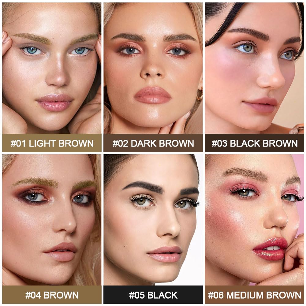 evpct Kaely 2Pcs Light Dark Brown Magic Microblading Eyebrow Contouring Pen Brow Pencil, with 4 Brush Micro-Fork-Tips Applicator, Dual-ended Eyebrow Brush, Hair Like Strokes, Natural Looking Brows